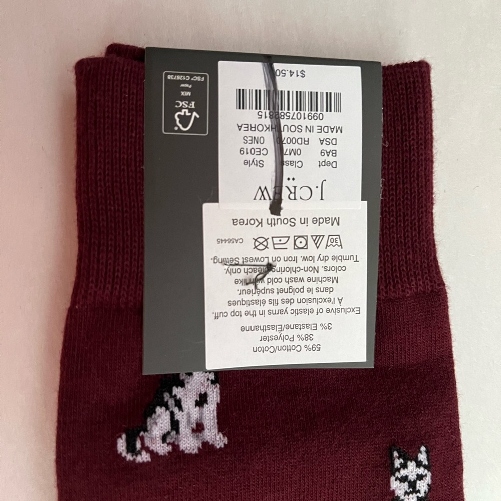 J. Crew Burgundy Patterned Men's Socks One Size Husky, Dog, Maroon - Picture 3 of 5